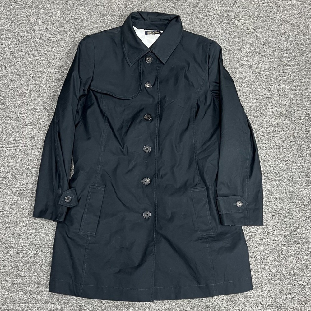 Brooks Brothers Trench Coat Womens 16 Black Belted Button Front Cotton Blend